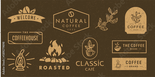 Vintage hipster logo templates and design elements for coffee business. Cafe, Restaurant, Coffee Shop emblems templates. 