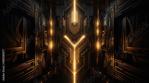 Stunning 8K Digital Art Wallpaper: Intricate Rich Gold and Dark Gray Neon Light Design with Award-Winning Shiny Walls and Unique Style, Generative AI