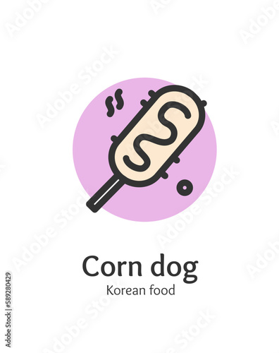 Korean Corn Dog Sign Thin Line Icon Emblem Concept Fast Food. Vector illustration of Corndog on Stick photo