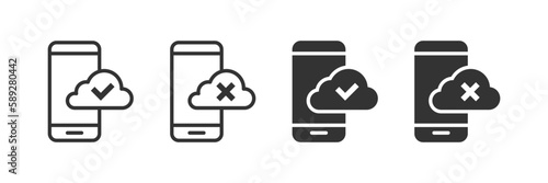 Smartphone icon with cloud connect and disconnect symbols. Vector illustration.