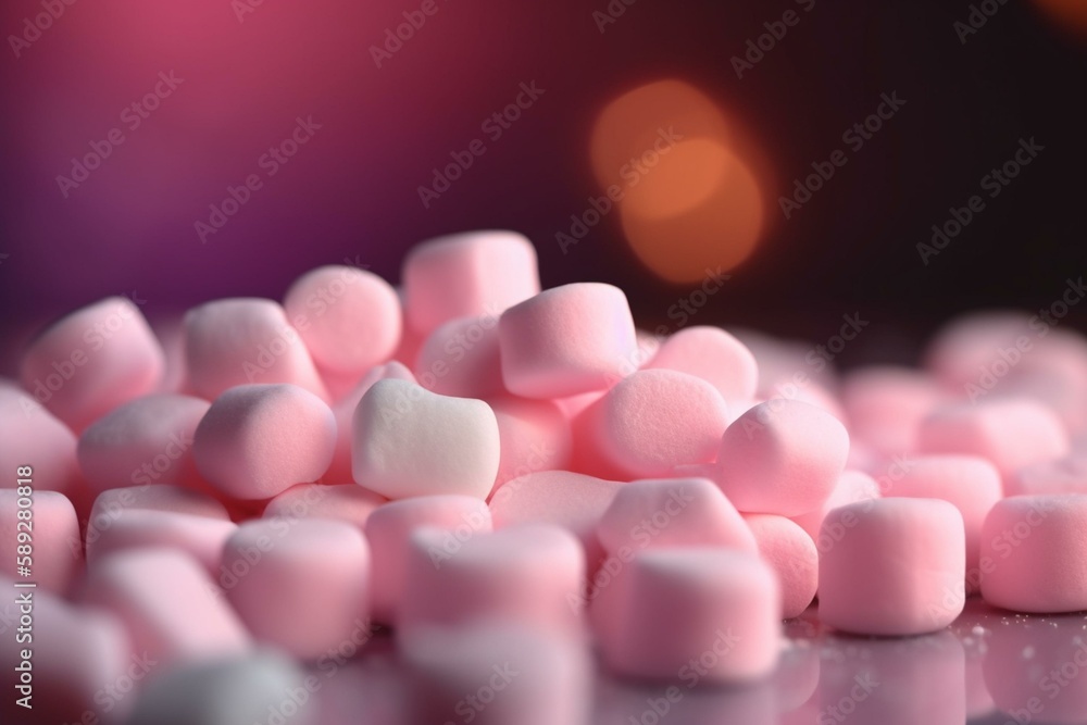 Pink marshmallows background, bokeh Generative AI