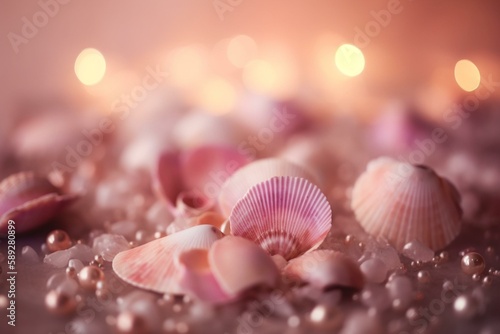 Pink seashells background, bokeh Generative AI