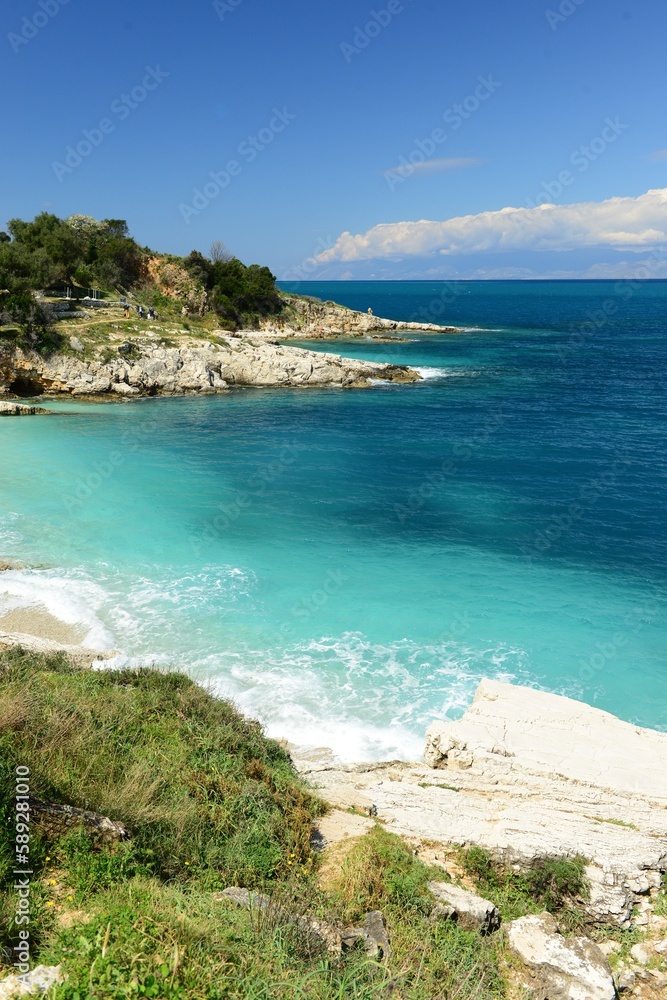 Corfu island, Greece- Beautiful turquoise water near Kassiopi town in Spring.