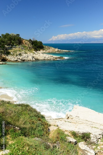 Corfu island, Greece- Beautiful turquoise water near Kassiopi town in Spring.