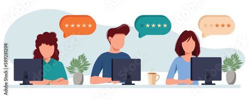 Customer satisfaction. Feedback. Rating on customer service illustration. Website rating feedback and review concept. Flat vector illustration	
