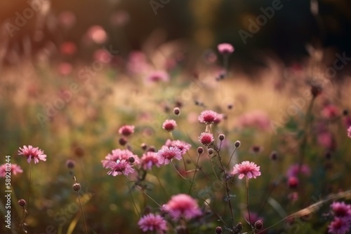 Pink flowers in a field background, bokeh Generative AI