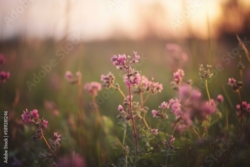 Pink flowers in a field background, bokeh Generative AI