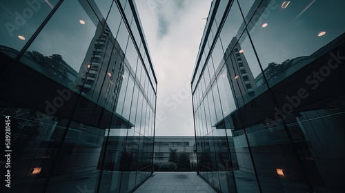 A symmetrical architectural shot of a modern building with a sleek and minimalist design. generative ai