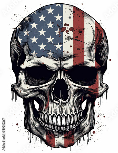 American Flag Skull Illustration, logo, t shirt design, patriotic, Independence Day. Generative AI