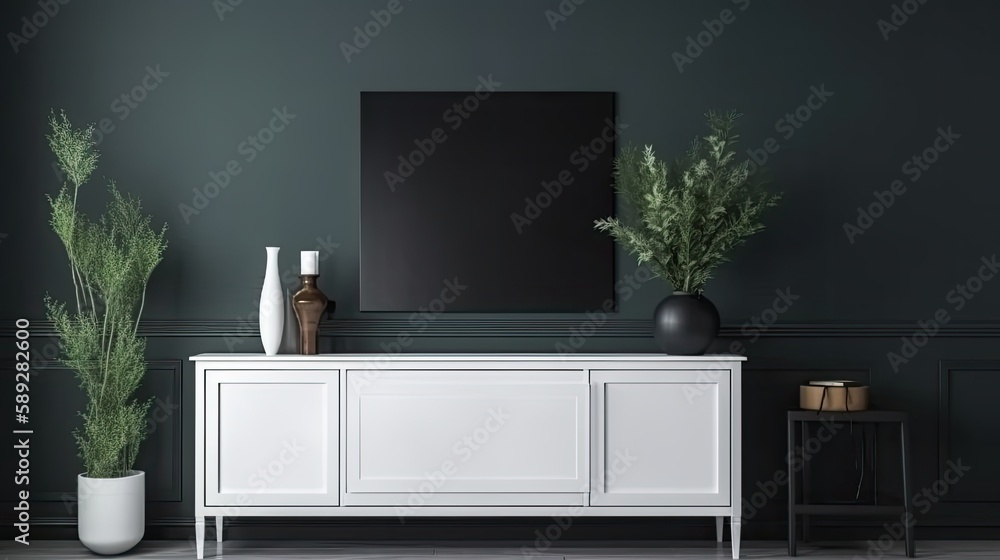 Two tone color wall background, Modern living room decor with a tv cabinet. generative ai Two tone color wall background, Modern living room decor with a tv cabinet. generative ai