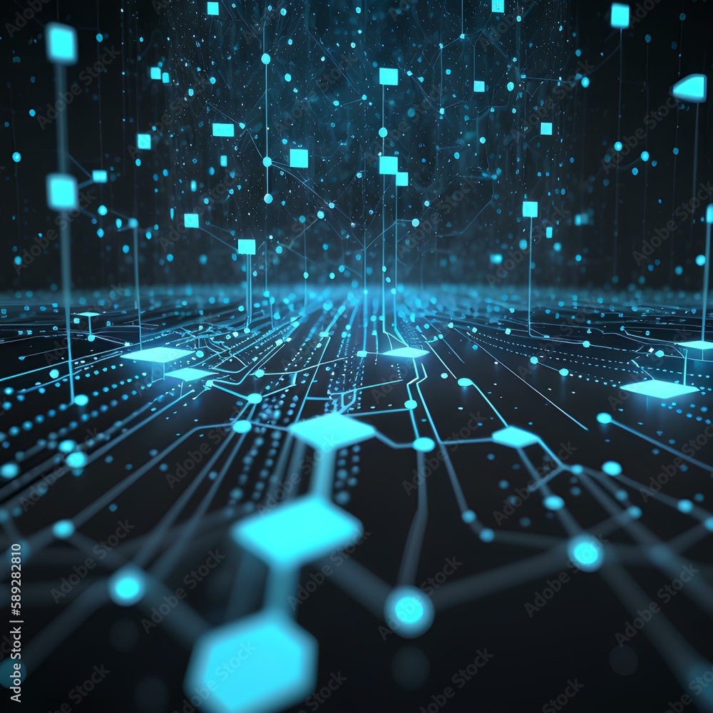 Fototapeta premium Cyber Big Data Flow Blockchain. Data Fields Concept. Generative AI