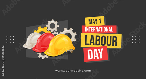 International labour Day May 1 Banner With Safety Helmet and Gear Illustration Concept
