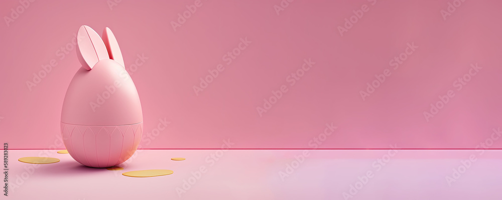 Pink egg with bunny ears, banner, Generative AI