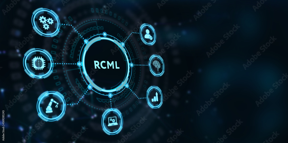 Robot Control Meta Language technology concept. RCML. 3d illustration Robot Control Meta Language technology concept. RCML. 3d illustration