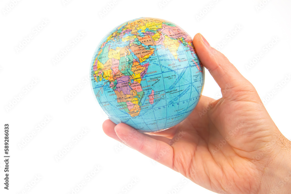 earth world globe in hand on white background earth world globe in hand on white background