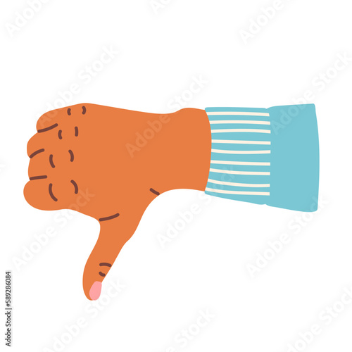 Hand with thumb down. dislike gesture, bad feedback. Flat cartoon vector illustration isolated on white