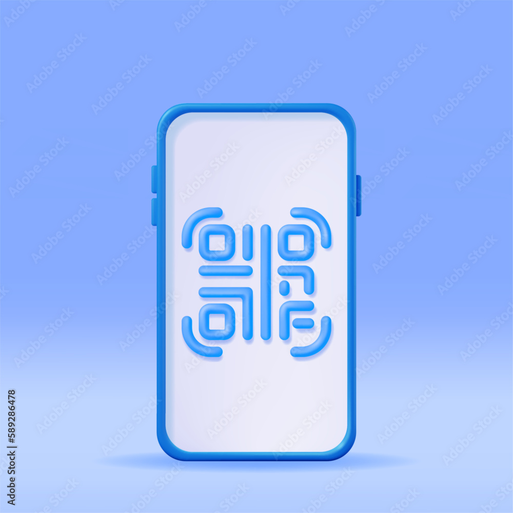 3d QR Code Icon on Smartphone. Render Modern QR Code Symbol. Concept of Online Shopping. Advertisement, Marketing and Promotion. Scan Code Verification Payment or identification. Vector Illustration 3d QR Code Icon on Smartphone. Render Modern QR Code Symbol. Concept of Online Shopping. Advertisement, Marketing and Promotion. Scan Code Verification Payment or identification. Vector Illustration