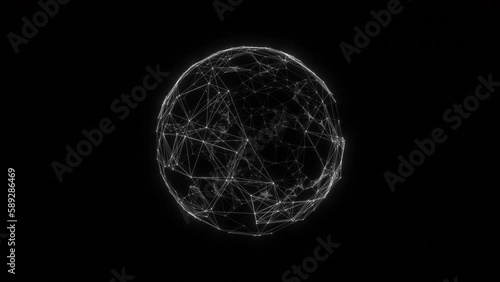 Abstract plexus sphere made of white dots and lines on a black background. Looped 4k animation. photo