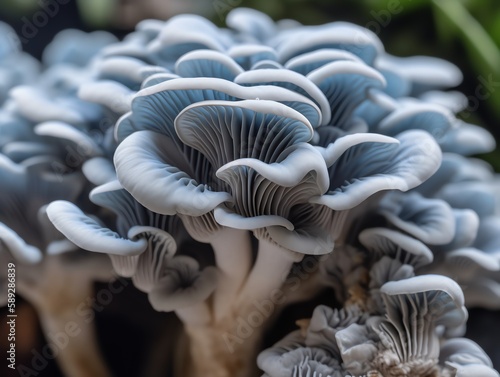 Close up of Pleurotus ostreatus mushroom in the garden.