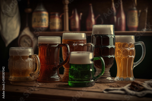 Generative Ai of beer glasses. Octoberfest concept.