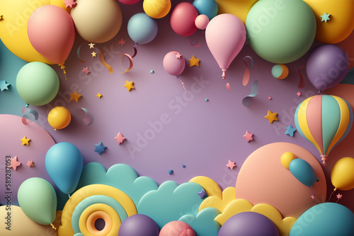 Generative AI of colorful balloon garland for children's day or parties. 