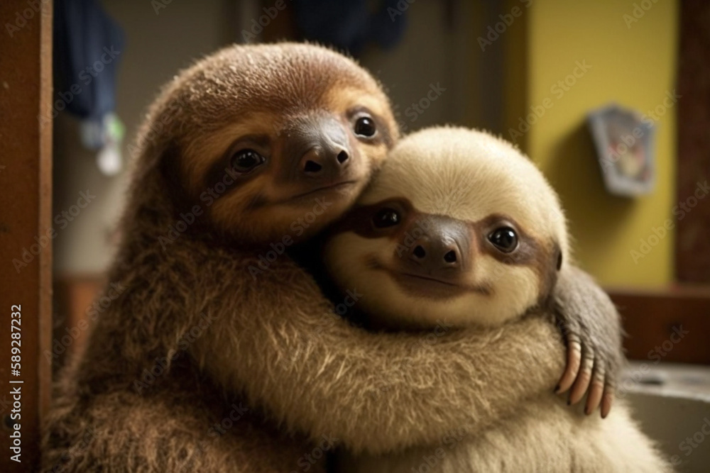 Fototapeta premium Generative ai of cute sloths. 