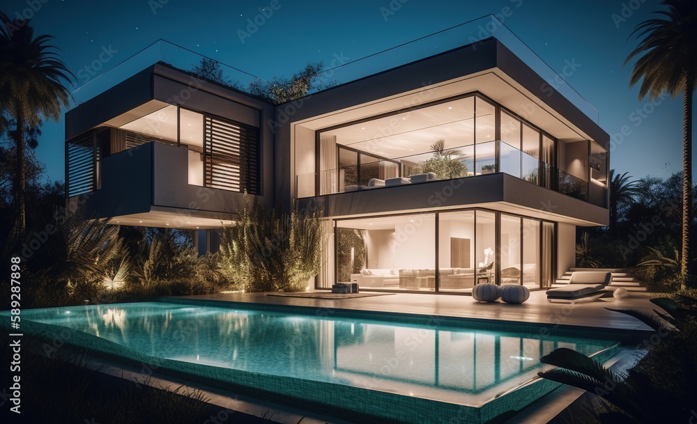 Fototapeta premium Real estate building background, a beautiful residence illustration by generative ai
