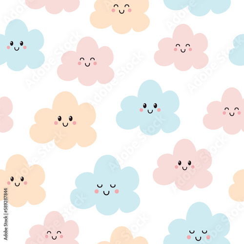 Seamless pattern with clouds. Baby background with cute clouds. Vector illustration. It can be used for wallpapers, wrapping, cards, patterns for clothes and other.
