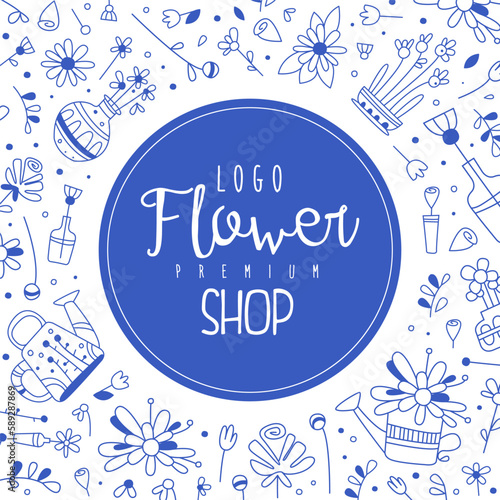 Flower shop logo design. Floral studio, landscape designer, wedding florist label, emblem, banner vector illustration
