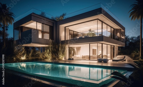 Real estate building background, a beautiful residence illustration by generative ai © Arisctur