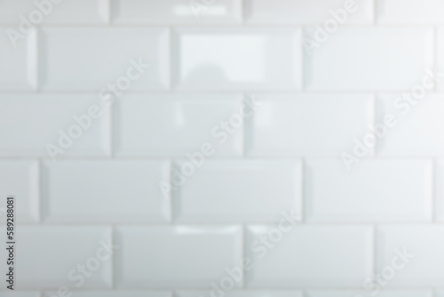 Blurred background. Design.MOCKUP. White rectangle mosaic tiles texture background. Classic white tiles.BANNER.