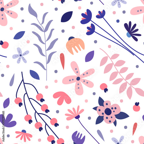 Delicate wildflowers seamless pattern. Floral repeating print for backdrop, wallpaper, packaging, textile cartoon vector © topvectors
