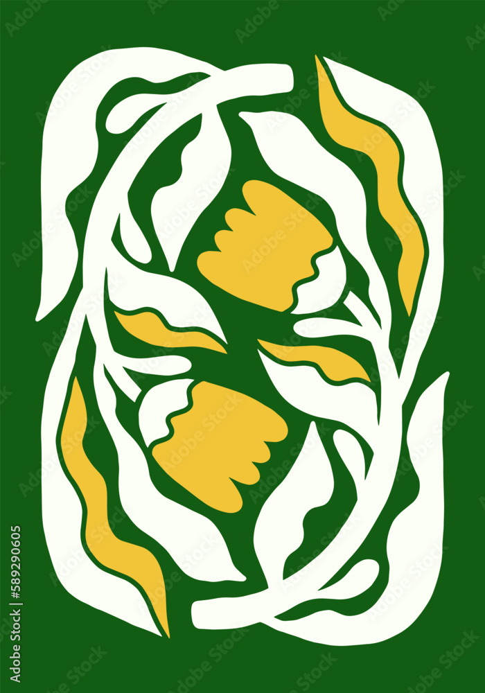 Obraz premium Abstract Naive Floral Handdrawn Botanical Posters. Modern Botanical Prints with Flowers in Contemporary Minimal Style. Design for fabric, print, cover, banner, decoration, wallpaper.