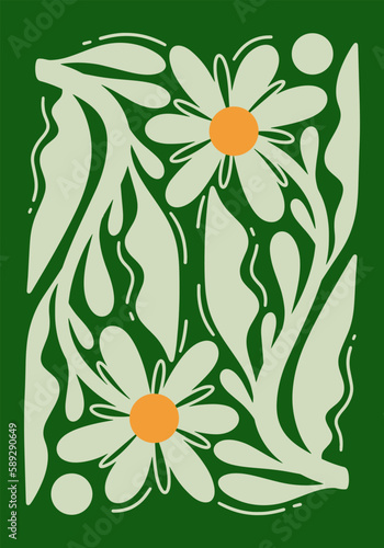 Abstract Naive Floral Handdrawn Botanical Posters. Modern Botanical Prints with Flowers in Contemporary Minimal Style. Design for fabric, print, cover, banner, decoration, wallpaper.
