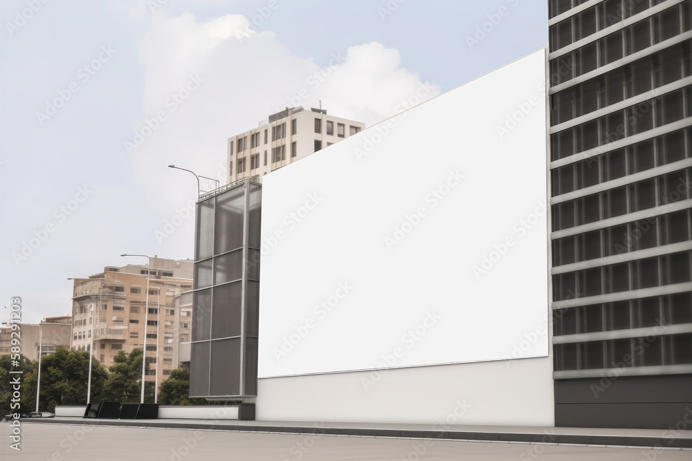 Outdoor Advertisement on Building Wall Mockup. AI generated Outdoor Advertisement on Building Wall Mockup. AI generated