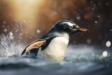 Penguin in action. AI generated