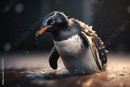 Penguin in action. AI generated