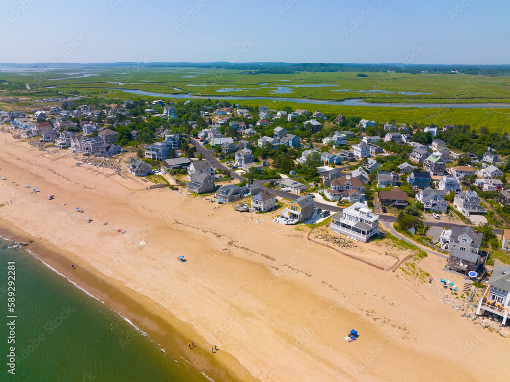 Newbury Beach aerial view in summer on Plum Island in town of Newbury, Massachusetts MA, USA. 