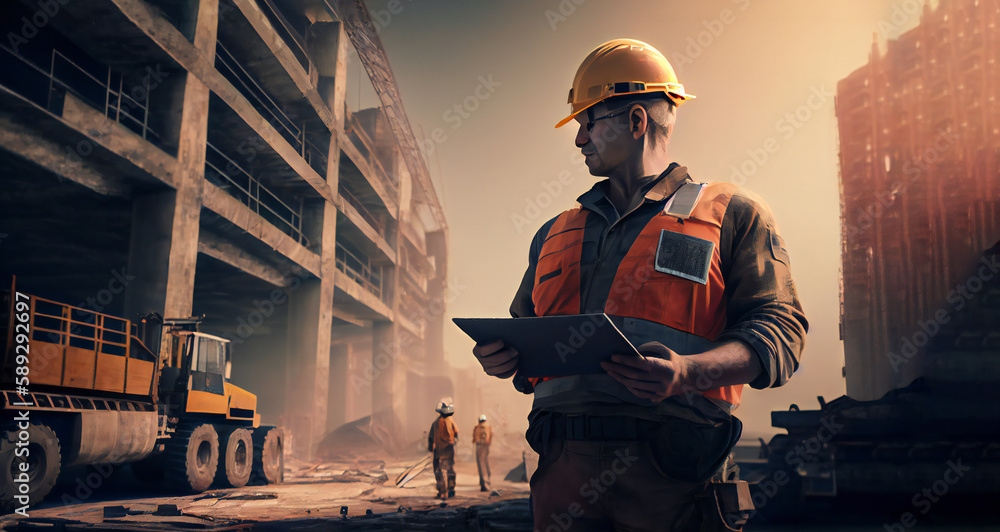 Engineer Architect Construction Site Planning Concept for labor day. Generative ai illustration. Engineer Architect Construction Site Planning Concept for labor day. Generative ai illustration.