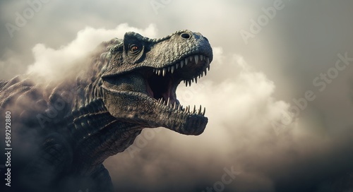 Fototapeta Naklejka Na Ścianę i Meble -  Big, angry and scary dinosaurs T-rex. generative ai