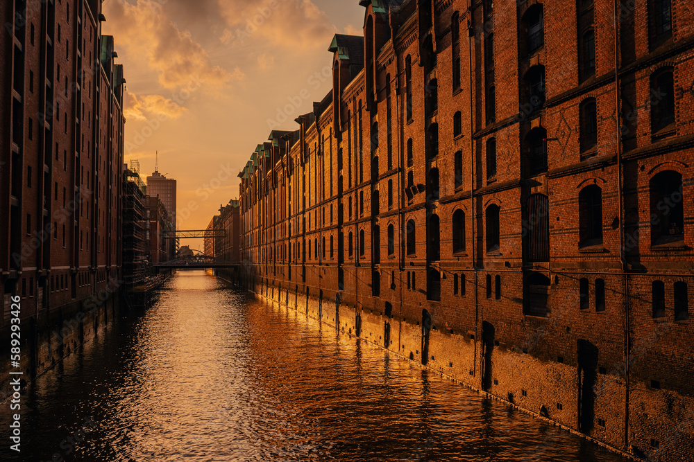 Warehouse District in Hamburg, Germany,Unesco World Heritage. Old buildings and bridges in Hamburg Speicherstadt