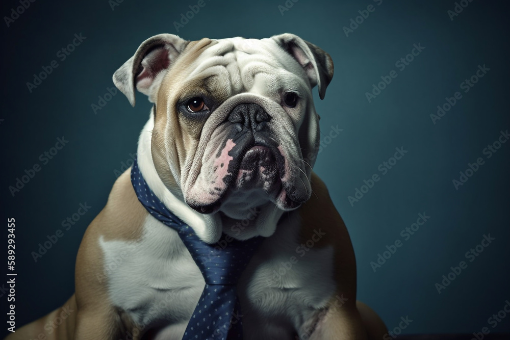 Bulldog posing with a tie , AI generative 