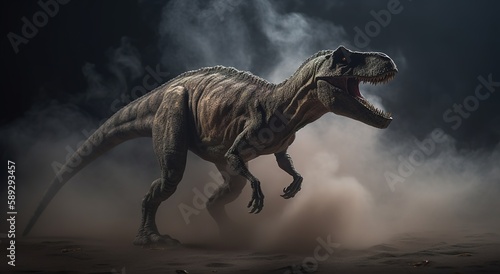 Big, angry and scary dinosaurs T-rex. generative ai © Arisctur