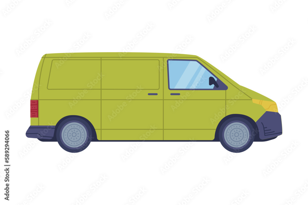 Green Van or Truck as Equipped Motorized Vehicle for Transporting Goods Vector Illustration