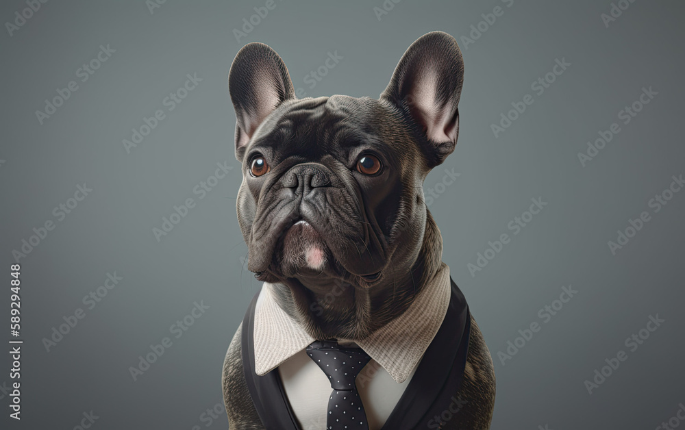 French bulldog dog wearing a business suite studio portrait, Generative AI
