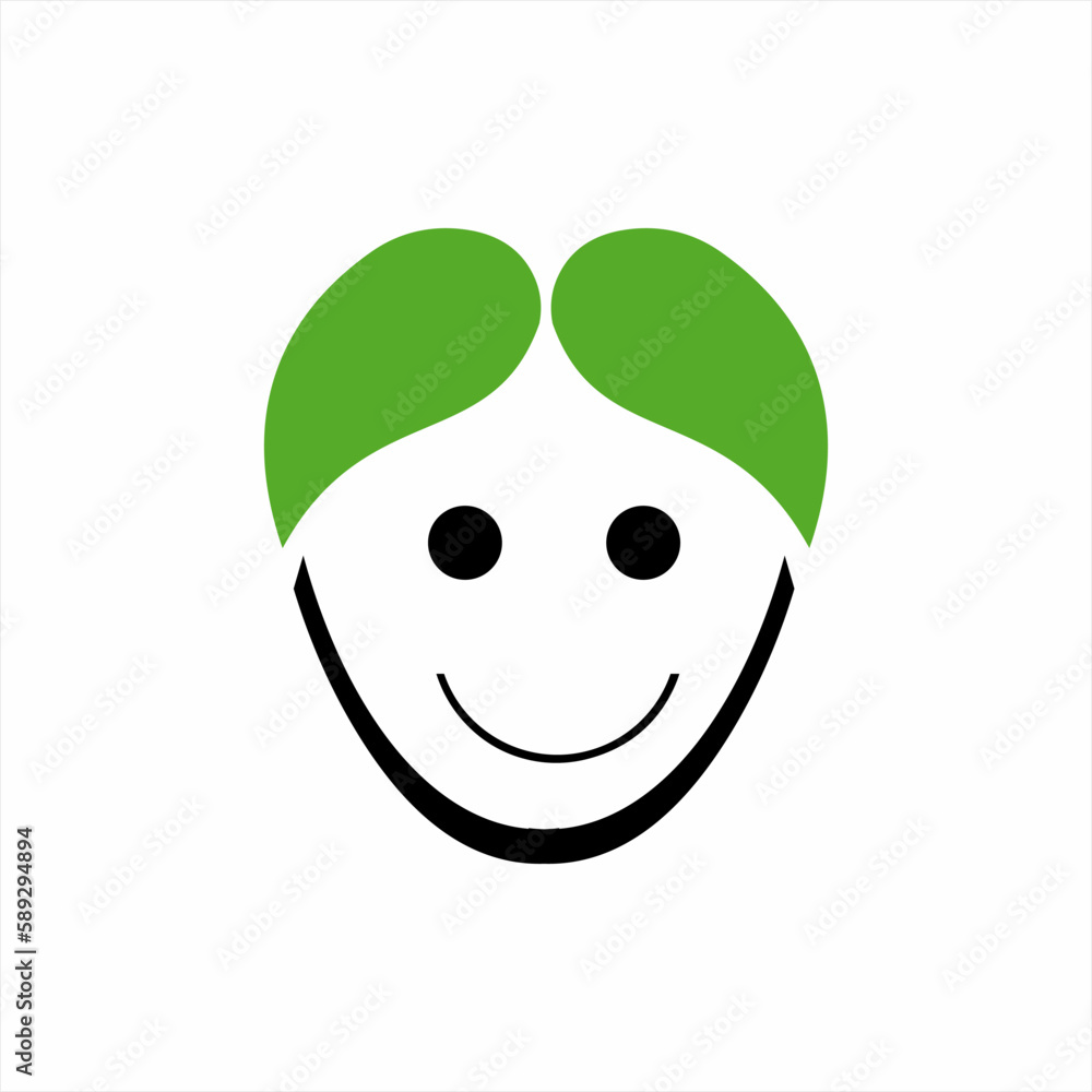 Cartoon smiling man logo design with leaf elements. Cartoon smiling man logo design with leaf elements.