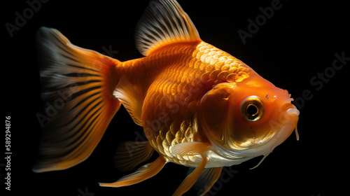 Gold Fish Isolated on Black Background. Generative Ai