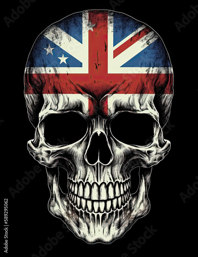 British flag skull illustration, UK, Skull logo for t shirts and graphic design. Generative AI