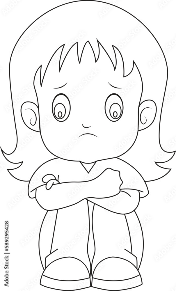 Sad girl sitting alone outline Sad girl sitting alone outline