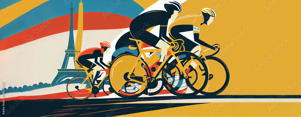Tour de France cycling sport competition, line art ai generative illustration.  - obrazy, fototapety, plakaty 